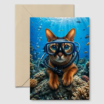 Abyssinian Cat Scuba Diver Underwater Coral Reef