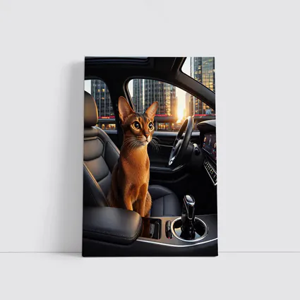 Abyssinian Cat Inside Modern Car City