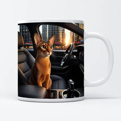 Abyssinian Cat Inside Modern Car City