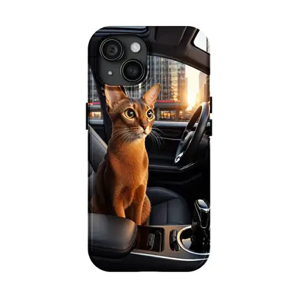 Abyssinian Cat Inside Modern Car City