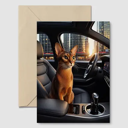 Abyssinian Cat Inside Modern Car City