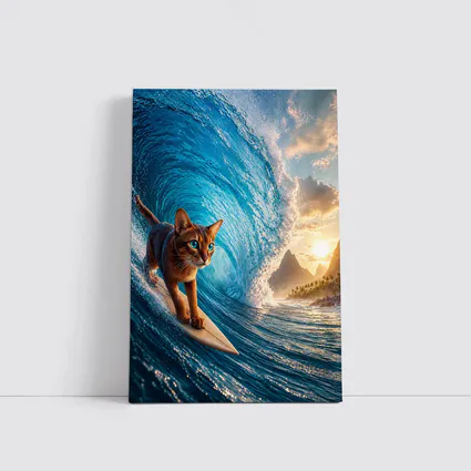Abyssinian Cat Surfing Giant Ocean Wave