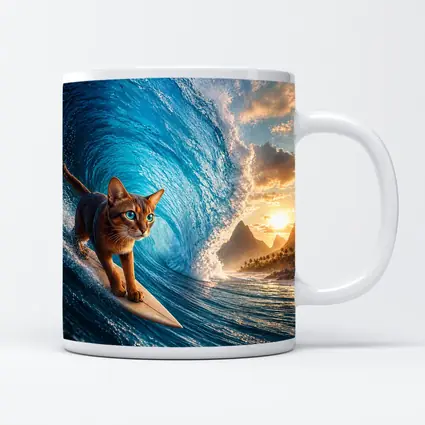 Abyssinian Cat Surfing Giant Ocean Wave