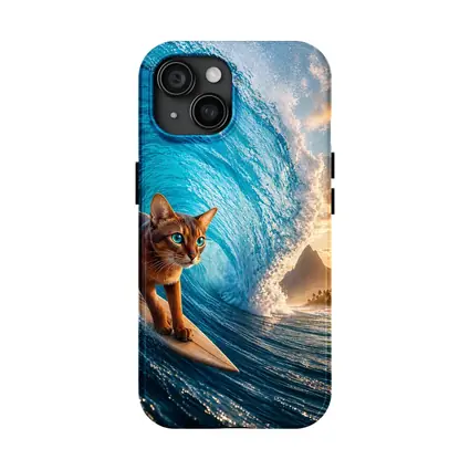 Abyssinian Cat Surfing Giant Ocean Wave