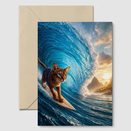Abyssinian Cat Surfing Giant Ocean Wave