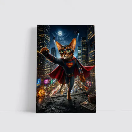 Abyssinian Cat Superman Hero City Night