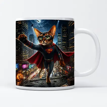 Abyssinian Cat Superman Hero City Night