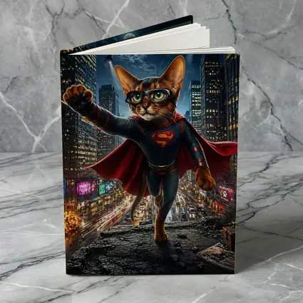 Abyssinian Cat Superman Hero City Night