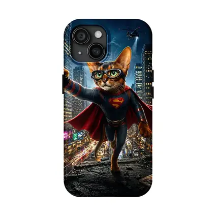 Abyssinian Cat Superman Hero City Night