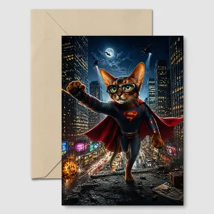 Abyssinian Cat Superman Hero City Night