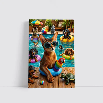 Abyssinian Cat Pool Party With Friends