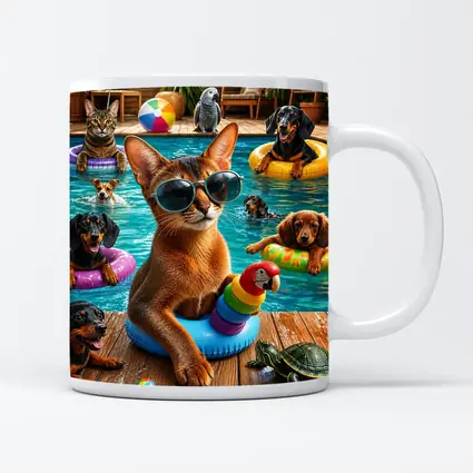 Abyssinian Cat Pool Party With Friends