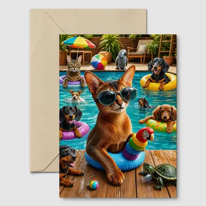 Abyssinian Cat Pool Party With Friends
