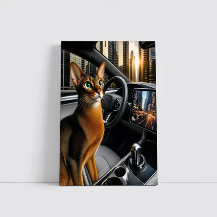Abyssinian Cat Inside Modern Car City