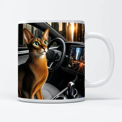Abyssinian Cat Inside Modern Car City