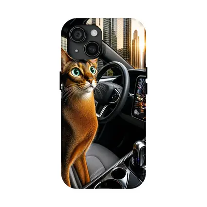 Abyssinian Cat Inside Modern Car City