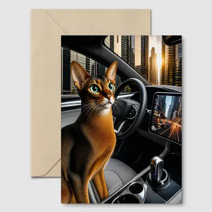 Abyssinian Cat Inside Modern Car City