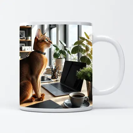 Abyssinian Cat Sitting at Modern Office Desk