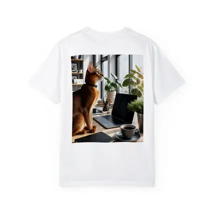 Abyssinian Cat Sitting at Modern Office Desk