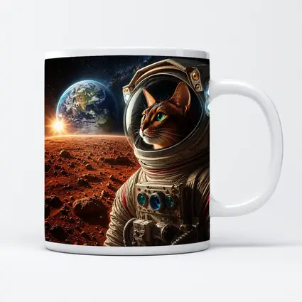 Abyssinian Cat Astronaut on Mars Surface