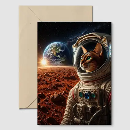 Abyssinian Cat Astronaut on Mars Surface