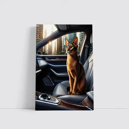 Abyssinian Cat Inside Luxury Car Interior