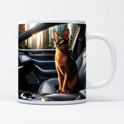 Abyssinian Cat Inside Luxury Car Interior