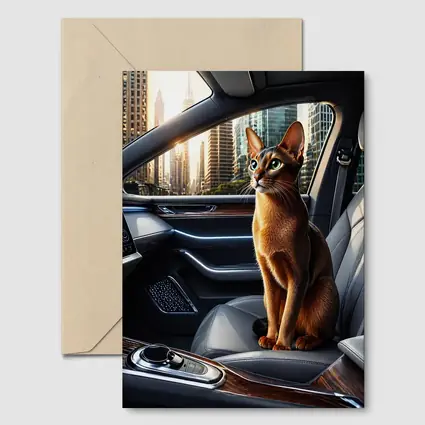 Abyssinian Cat Inside Luxury Car Interior
