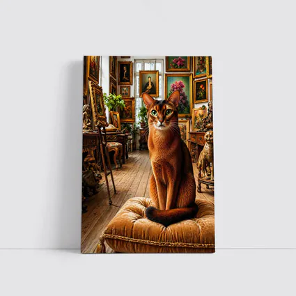 Abyssinian Cat Sitting in Ornate Gallery