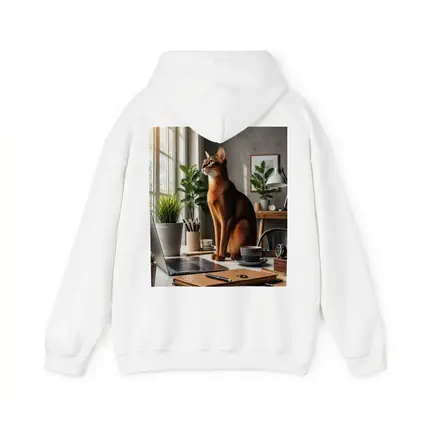 Abyssinian Cat Sitting at Home Office Desk