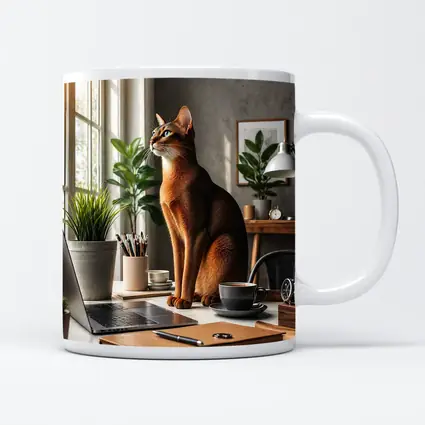 Abyssinian Cat Sitting at Home Office Desk