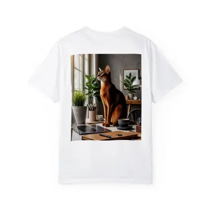 Abyssinian Cat Sitting at Home Office Desk