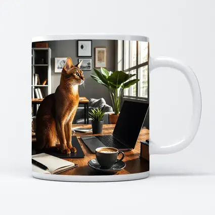 Abyssinian Cat Sitting in Modern Home Office