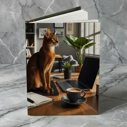 Abyssinian Cat Sitting in Modern Home Office