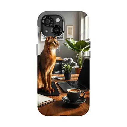 Abyssinian Cat Sitting in Modern Home Office