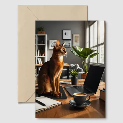 Abyssinian Cat Sitting in Modern Home Office