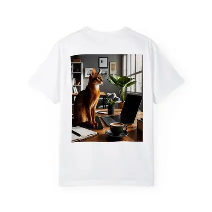 Abyssinian Cat Sitting in Modern Home Office