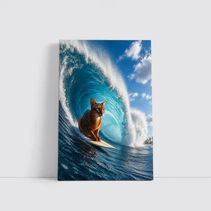 Abyssinian Cat Surfing Giant Ocean Wave