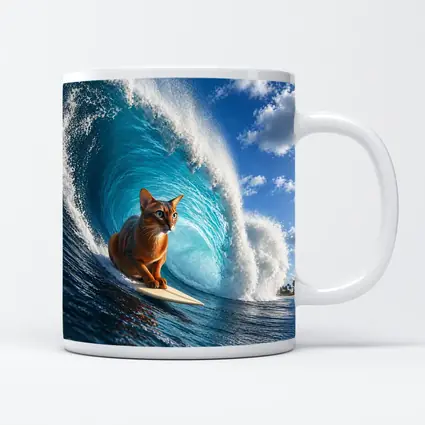 Abyssinian Cat Surfing Giant Ocean Wave