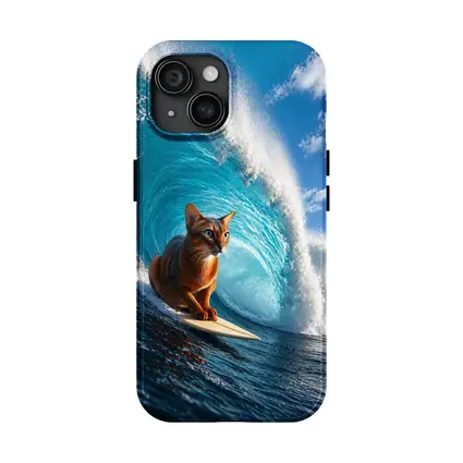 Abyssinian Cat Surfing Giant Ocean Wave