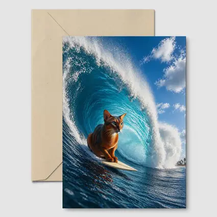 Abyssinian Cat Surfing Giant Ocean Wave