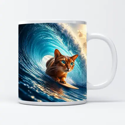 Abyssinian Cat Surfing Giant Ocean Wave