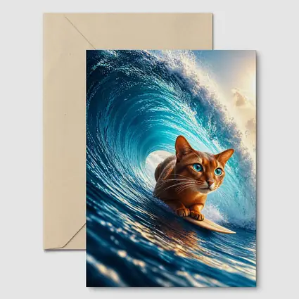 Abyssinian Cat Surfing Giant Ocean Wave