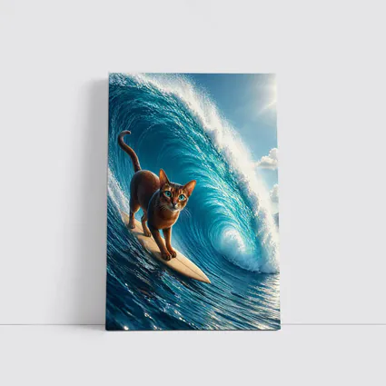 Abyssinian Cat Surfing Massive Ocean Wave