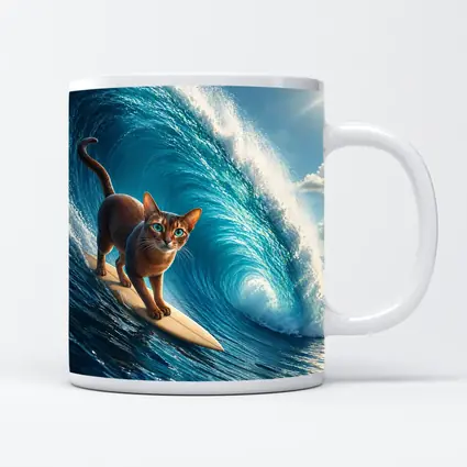 Abyssinian Cat Surfing Massive Ocean Wave
