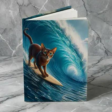 Abyssinian Cat Surfing Massive Ocean Wave