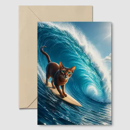 Abyssinian Cat Surfing Massive Ocean Wave