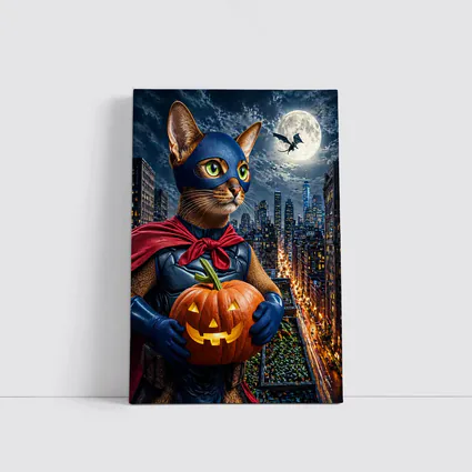 Abyssinian Superhero Cat City Night Halloween