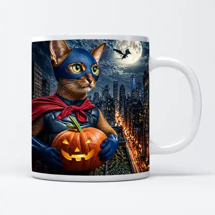 Abyssinian Superhero Cat City Night Halloween