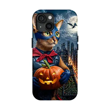 Abyssinian Superhero Cat City Night Halloween
